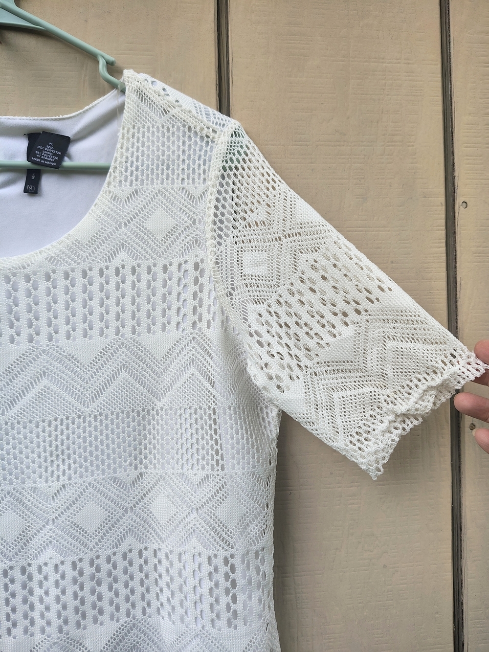 White Crochet Lace Short Sleeve Top PL Dress Casual Office Cottagecore Staple - Picture 2 of 4